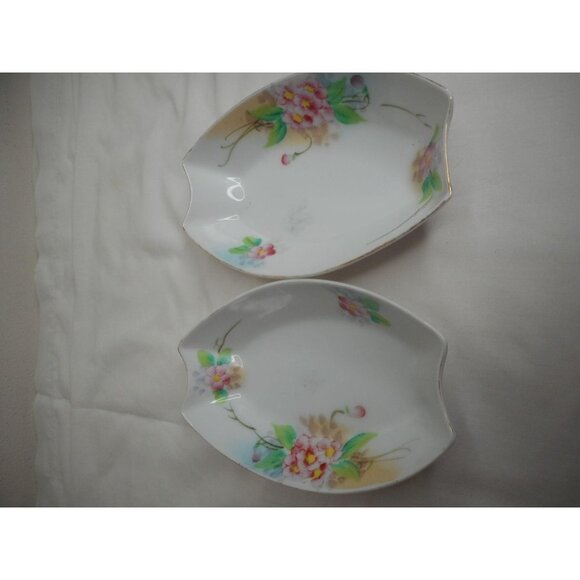 2 Vtg Meito China decorative Nappy Dishes Pink Floral Handpainted Trinket - Picture 3 of 5